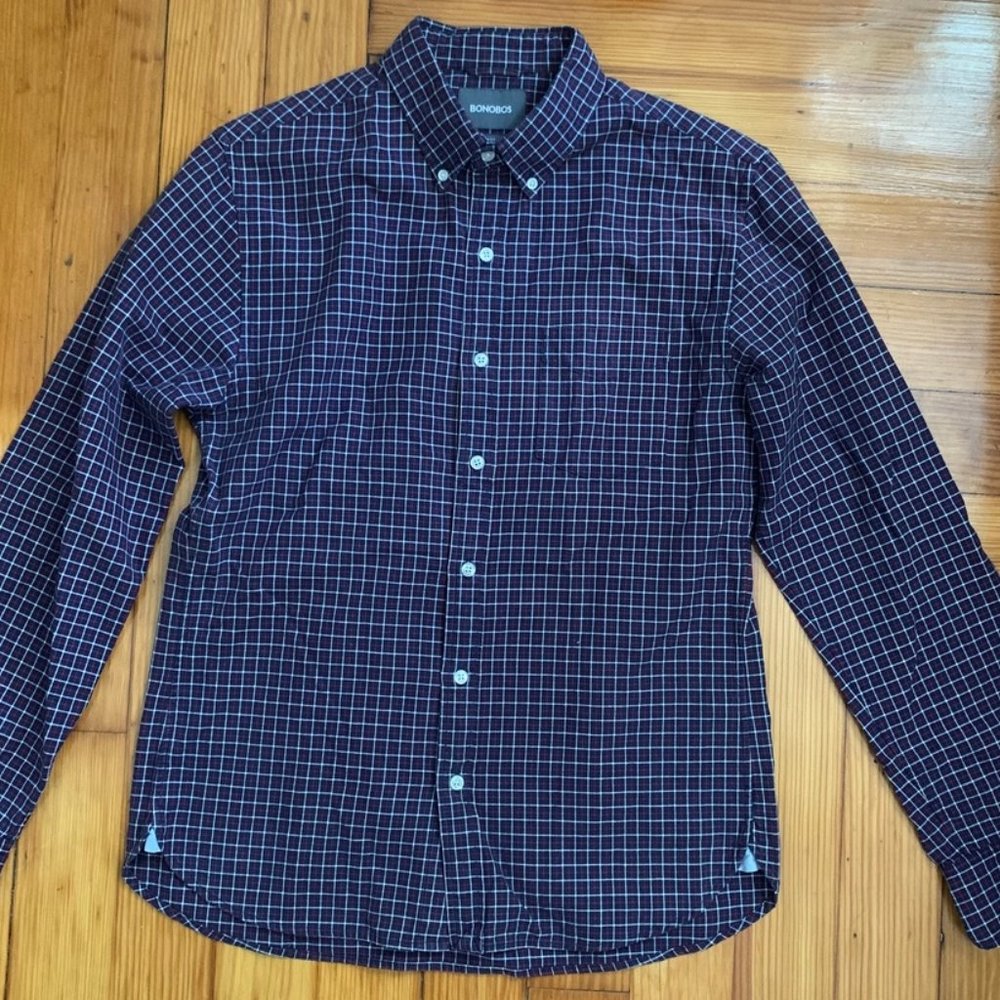 Bonobos M Slim Fit Navy and Red Checkered Oxford